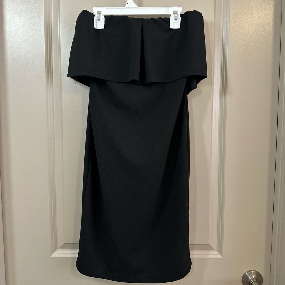 Below the Knee Black Off-Shoulder Dress